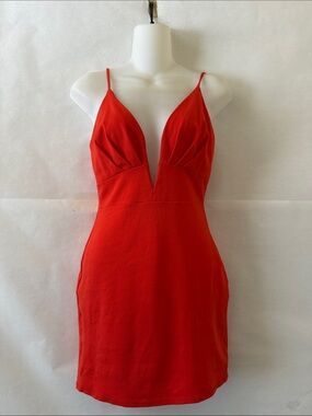 American Threads Bodycon Mini Dress Sz S Red Plunging V Neck Party Event Stretch